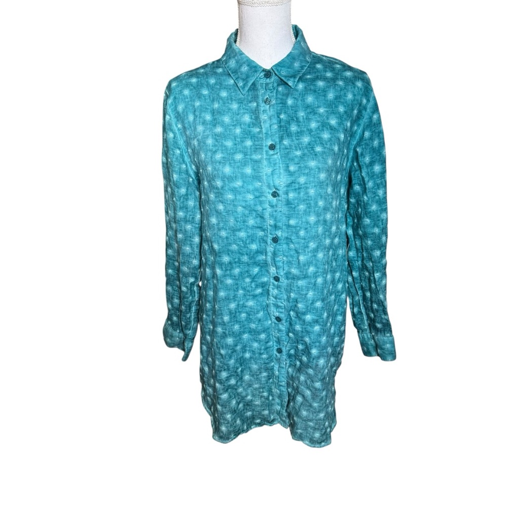 Soft Surroundings Linen Button Down Tunic Teal Large